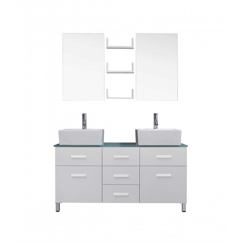 Maybell 56" Double Bathroom Vanity Cabinet Set in White