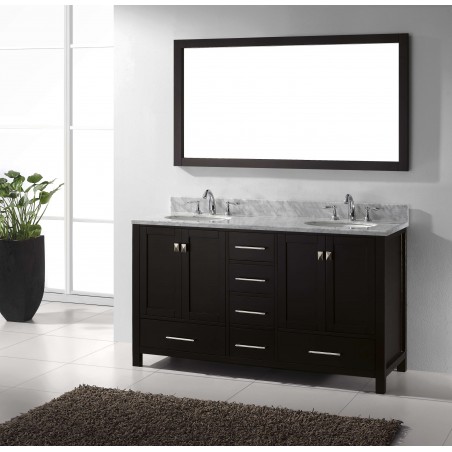 Caroline Avenue 60" Double Bathroom Vanity Cabinet Set in Espresso