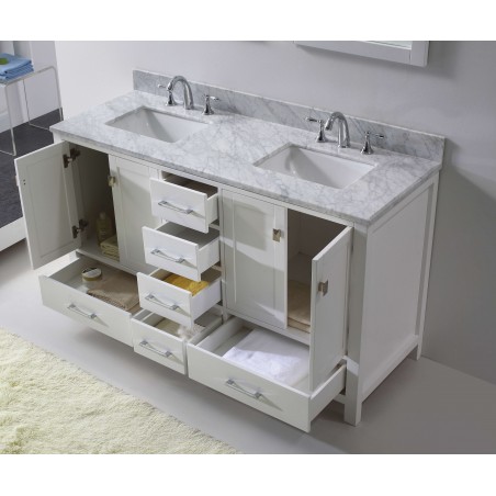 Caroline Avenue 60" Double Bathroom Vanity Cabinet Set in White