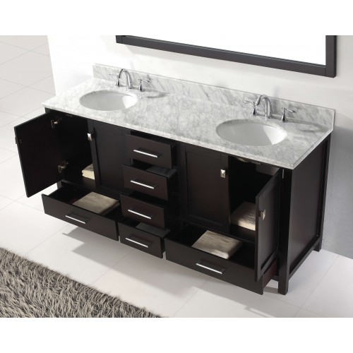 Caroline Avenue 72" Double Bathroom Vanity Cabinet Set in Espresso