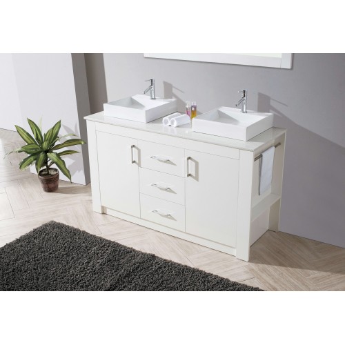 Tavian 60" Double Bathroom Vanity Cabinet Set in White