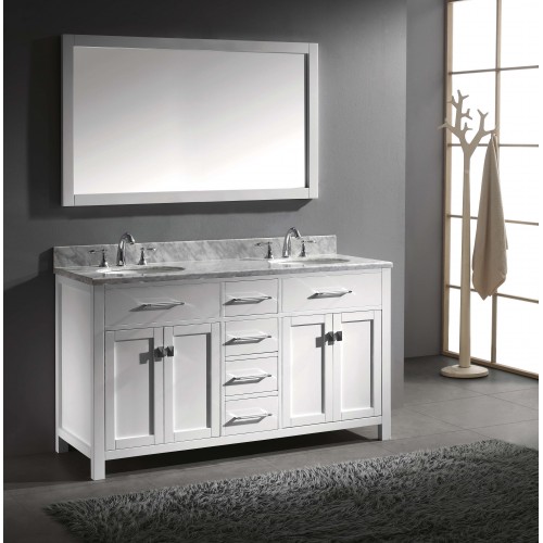 Caroline 60" Double Bathroom Vanity Cabinet Set in White