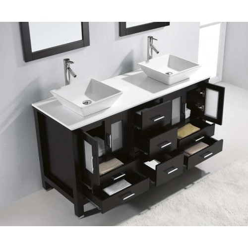 Bradford 60" Double Bathroom Vanity Cabinet Set in Espresso