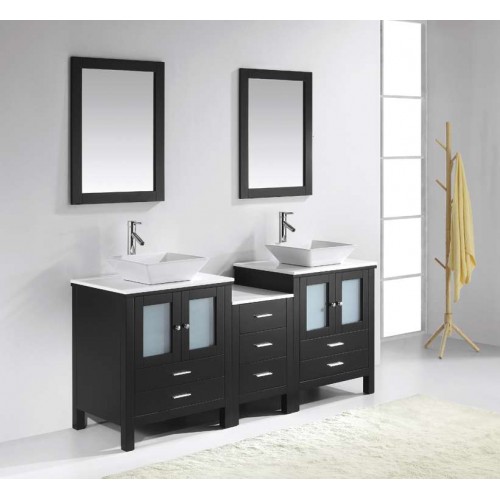 Brentford 72" Double Bathroom Vanity Cabinet Set in Espresso