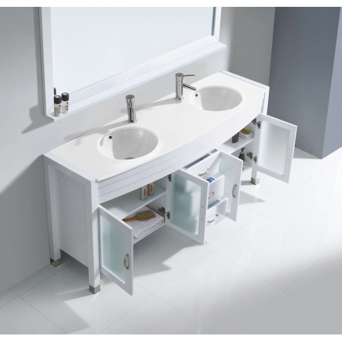 Ava 71" Double Bathroom Vanity Cabinet Set in White