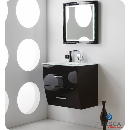 "Fresca Platinum Wave 24"" Glossy Black Modern Bathroom Vanity"