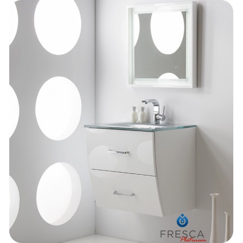 "Fresca Platinum Wave 24"" Glossy White Modern Bathroom Vanity"