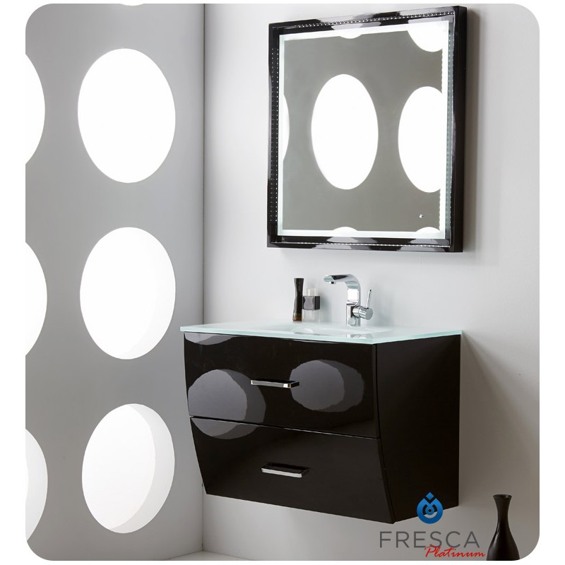 Fresca Platinum Wave 32" Glossy Black Modern Bathroom Vanity