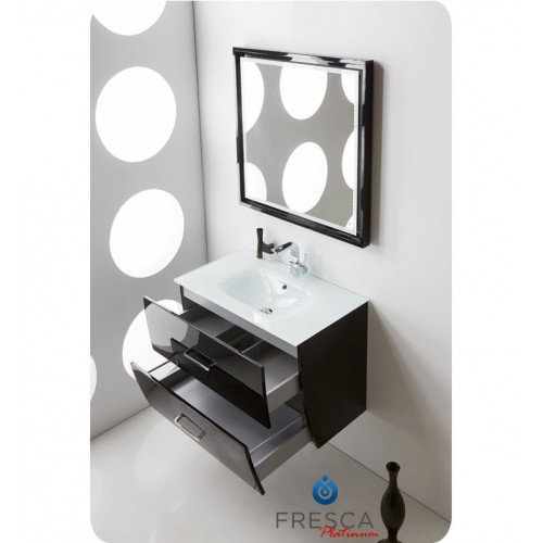 Fresca Platinum Wave 32" Glossy Black Modern Bathroom Vanity