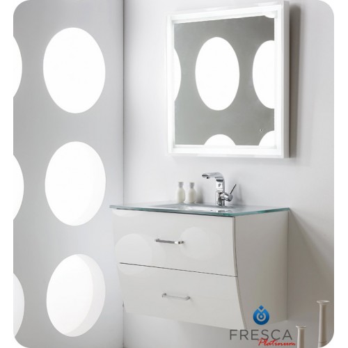 "Fresca Platinum Wave 32"" Glossy White Modern Bathroom Vanity"