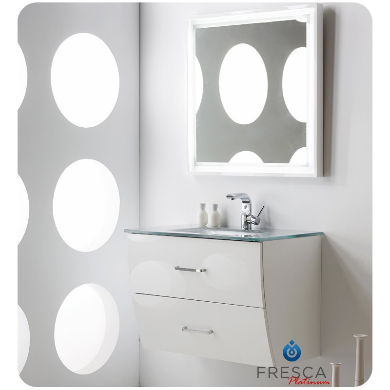 "Fresca Platinum Wave 32"" Glossy White Modern Bathroom Vanity"