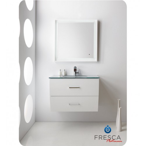 "Fresca Platinum Wave 32"" Glossy White Modern Bathroom Vanity"