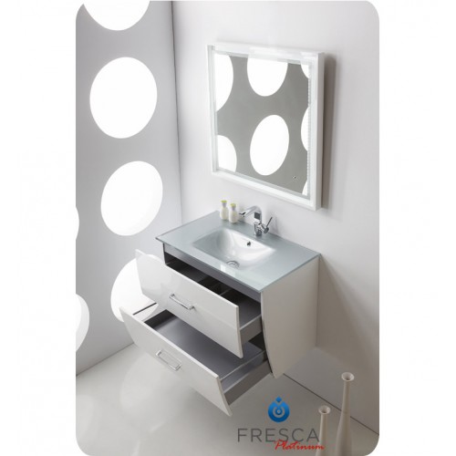 "Fresca Platinum Wave 32"" Glossy White Modern Bathroom Vanity"