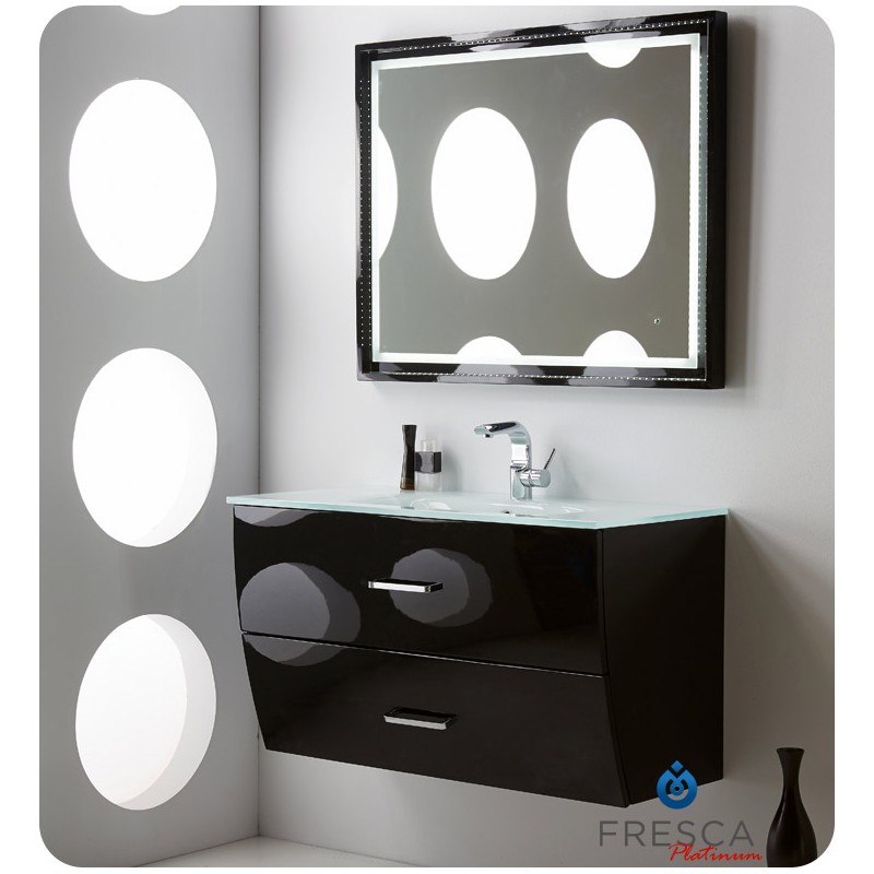 Fresca Platinum Wave 40" Glossy Black Modern Bathroom Vanity