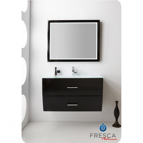 Fresca Platinum Wave 40" Glossy Black Modern Bathroom Vanity