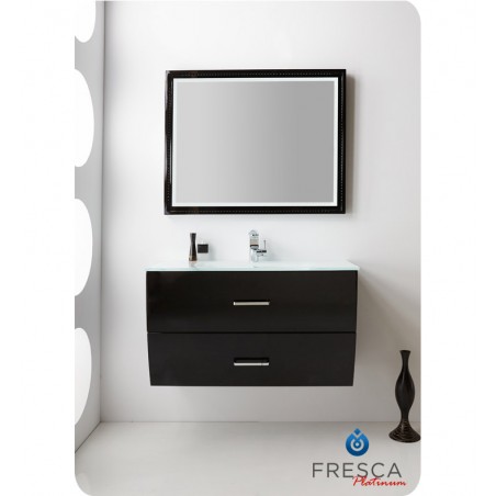 Fresca Platinum Wave 40" Glossy Black Modern Bathroom Vanity