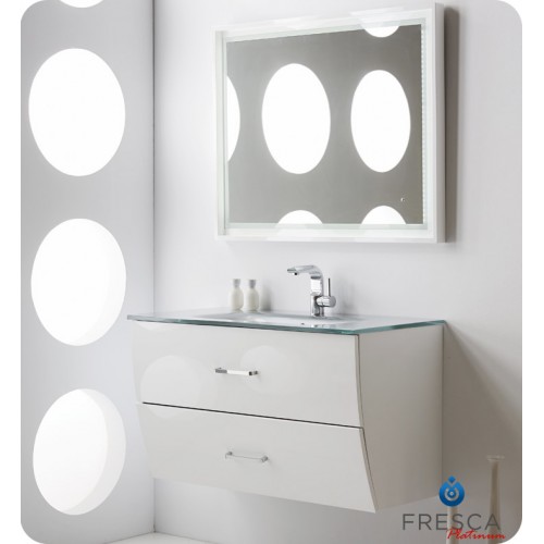 "Fresca Platinum Wave 40"" Glossy White Modern Bathroom Vanity"