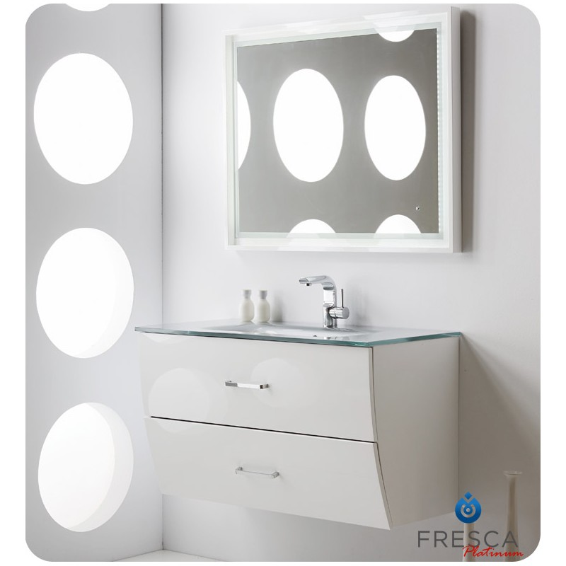 "Fresca Platinum Wave 40"" Glossy White Modern Bathroom Vanity"