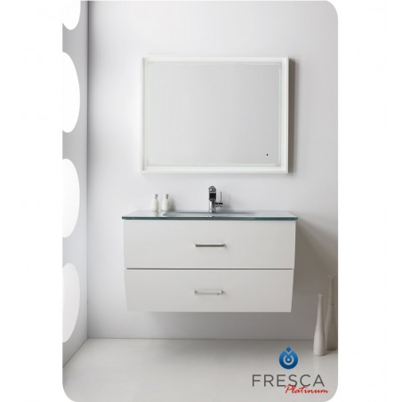 "Fresca Platinum Wave 40"" Glossy White Modern Bathroom Vanity"