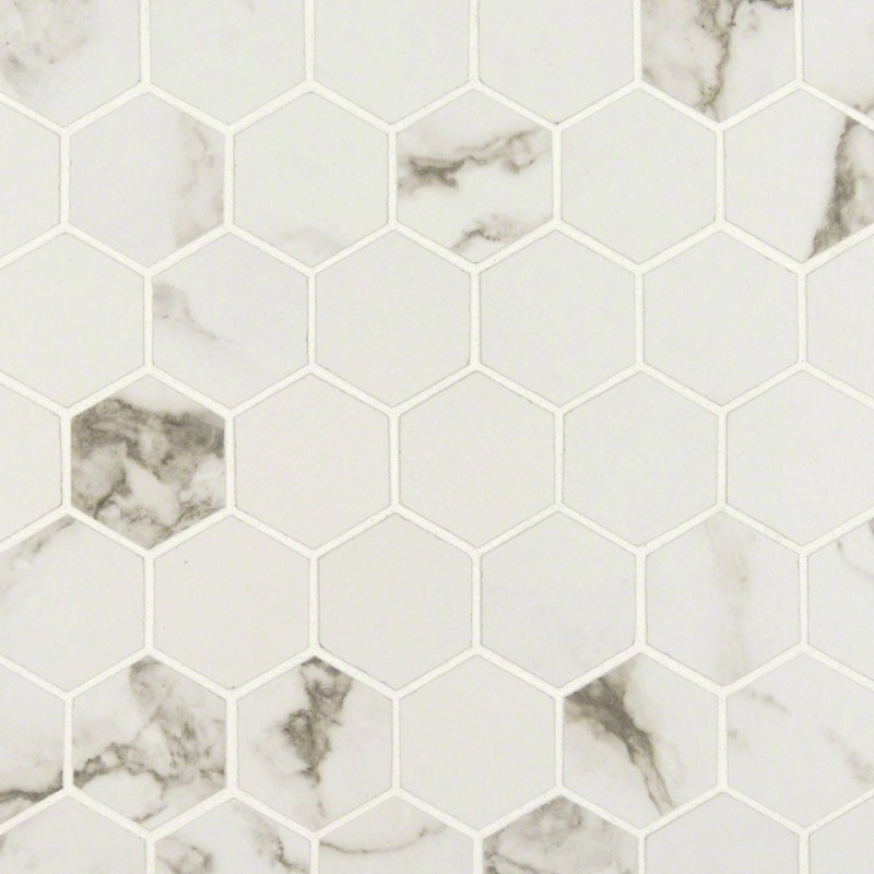 Pietra Statuario Hexagon Matte White Porcelain Matte 2X2