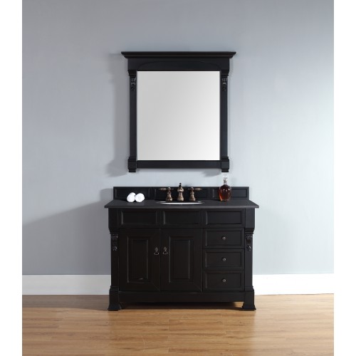 "Brookfield 48"" Antique Black Single Vanity w/ Drawers with Absolute Black Polished Stone Top"