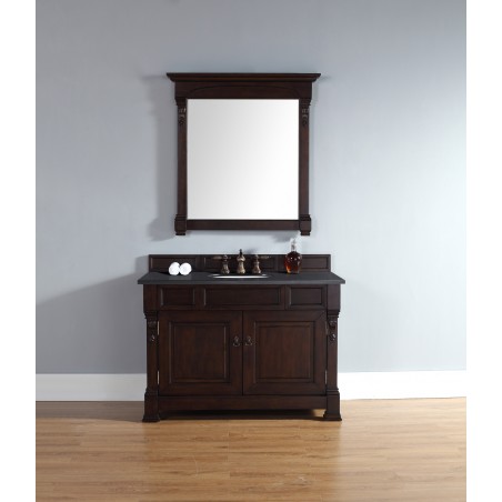 "Brookfield 48"" Burnished Mahogany Single Vanity with Absolute Black Polished Stone Top"