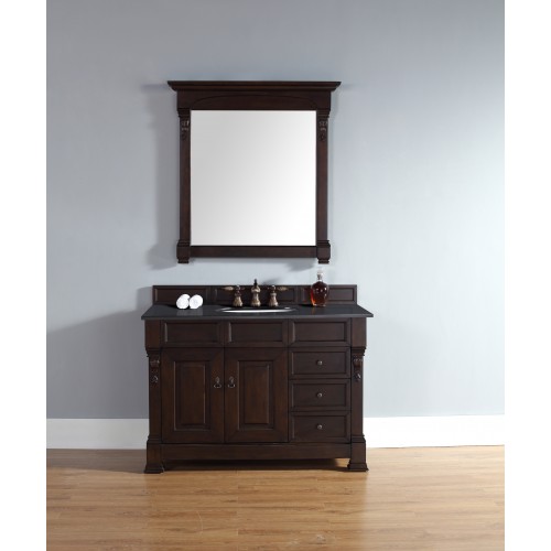 "Brookfield 48"" Burnished Mahogany Single Vanity w/ Drawers with Absolute Black Polished  Stone Top"