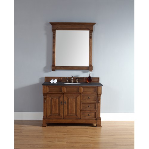 "Brookfield 48"" Country Oak Single Vanity w/ Drawers with Absolute Black Polished  Stone Top"
