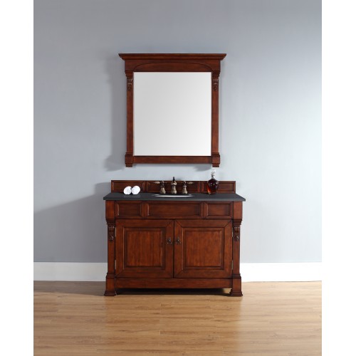 "Brookfield 48"" Warm Cherry Single Vanity with Absolute Black Polished  Stone Top"