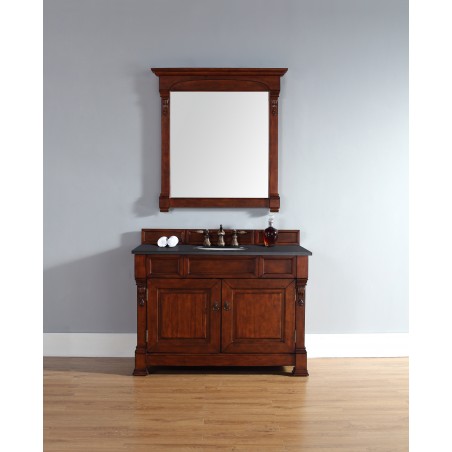 "Brookfield 48"" Warm Cherry Single Vanity with Absolute Black Polished  Stone Top"