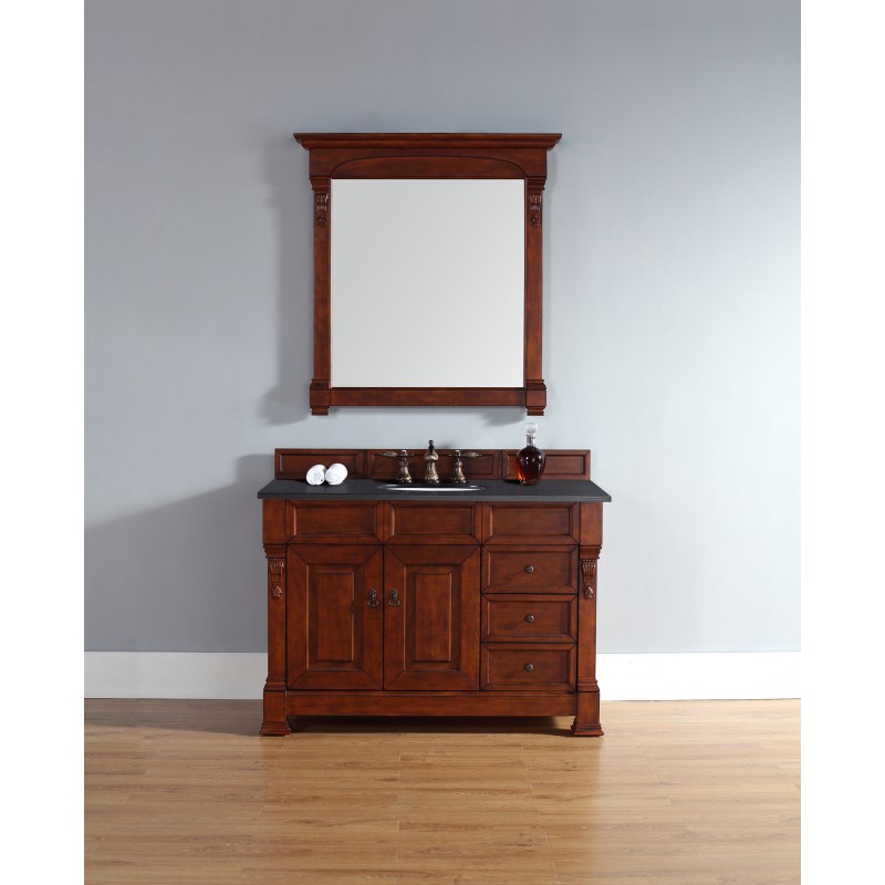"Brookfield 48"" Warm Cherry Single Vanity w/ Drawers with Absolute Black Polished  Stone Top"