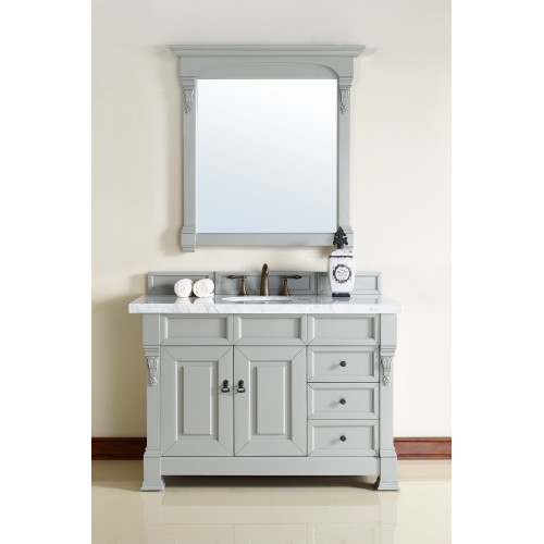 "Brookfield 48"" Urban Gray Single Vanity w/ Drawers with Absolute Black Rustic  Stone Top"