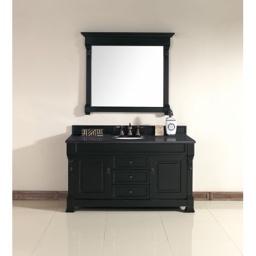 "Brookfield 60"" Antique Black Single Vanity with Absolute Black Polished Stone Top"