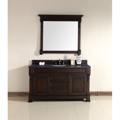 "Brookfield 60"" Burnished Mahogany Single Vanity with Absolute Black Polished Stone Top"