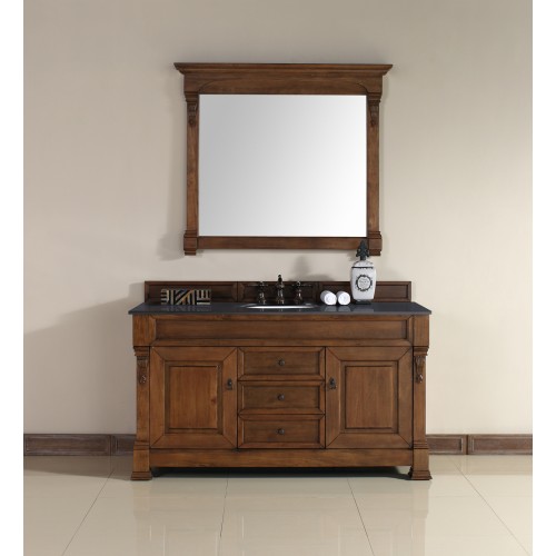 "Brookfield 60"" Country Oak Single Vanity with Absolute Black Polished Stone Top"