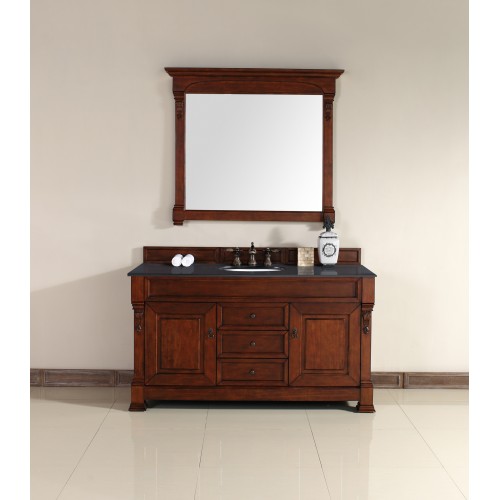 "Brookfield 60"" Warm Cherry Single Vanity with Absolute Black Polished Stone Top"
