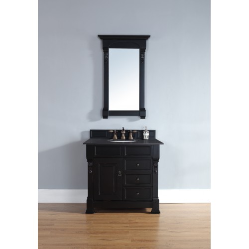 "Brookfield 36"" Antique Black Single Vanity w/ Drawers with Absolute Black Polished Stone Top"
