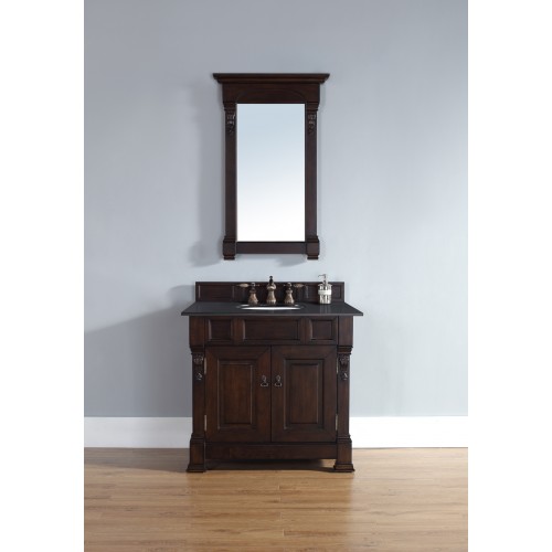 "Brookfield 36"" Burnished Mahogany Single Vanity with Absolute Black Polished Stone Top"