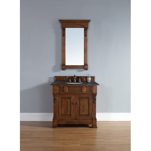 "Brookfield 36"" Country Oak Single Vanity with Absolute Black Polished Stone Top"