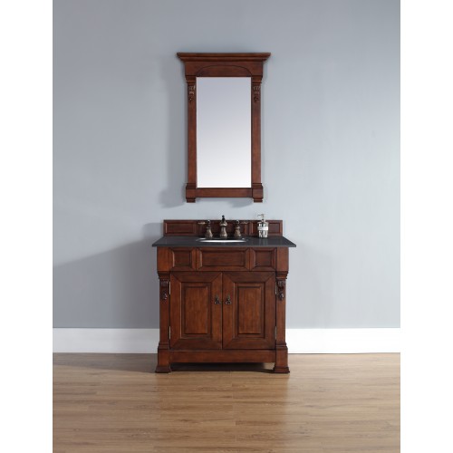 "Brookfield 36"" Warm Cherry Single Vanity with Absolute Black Polished Stone Top"