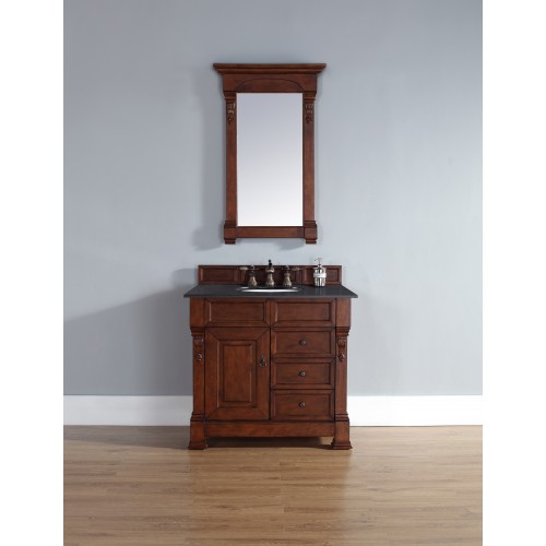 "Brookfield 36"" Warm Cherry Single Vanity w/ Drawers with Absolute Black Polished Stone Top"
