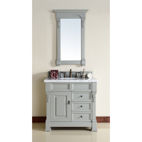 "Brookfield 36"" Urban Gray Single Vanity w/ Drawers with Absolute Black Rustic Stone Top"