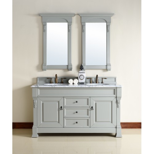"Brookfield 60"" Urban Gray Double Vanity with Absolute Black Rustic Stone Top"
