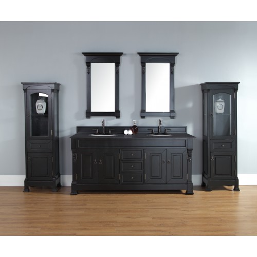 "Brookfield 72"" Antique Black Double Vanity with Absolute Black Polished Stone Top"