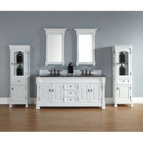 "Brookfield 72"" Cottage White Double Vanity with Absolute Black Polished Stone Top"