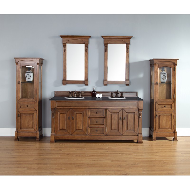 "Brookfield 72"" Country Oak Double Vanity with Absolute Black Polished Stone Top"