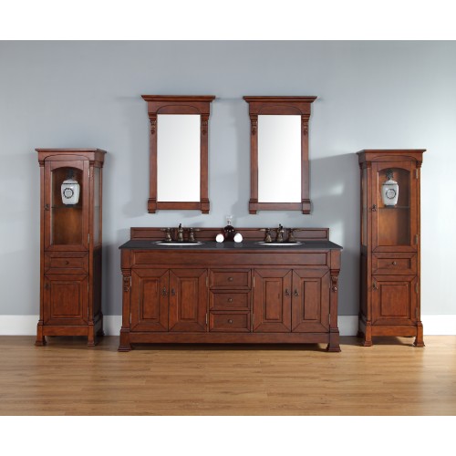 "Brookfield 72"" Warm Cherry Double Vanity with Absolute Black Polished Stone Top"