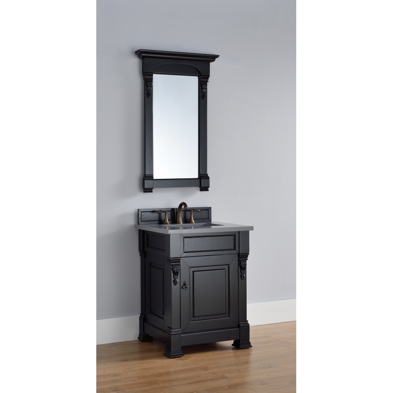 "Brookfield 26"" Antique Black Single Vanity with Shadow Gray Quartz Top"