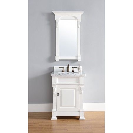 "Brookfield 26"" Cottage White Single Vanity with Absolute Black Rustic Stone Top"