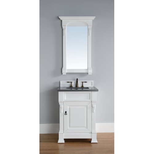 "Brookfield 26"" Cottage White Single Vanity with Shadow Gray Quartz Top"